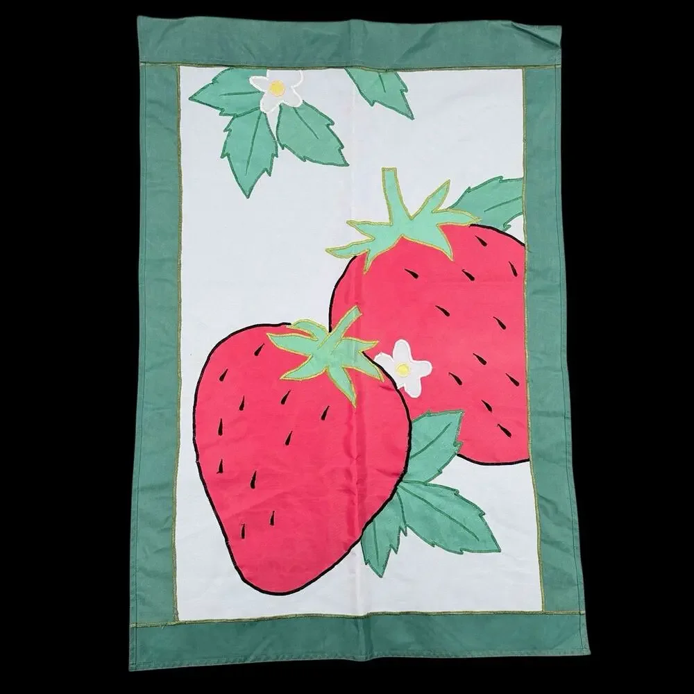 Set of 2 Outdoor Yard Banner House Flags Strawberry & Pumpkin 27x39 In